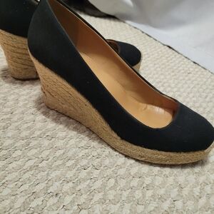 J.Crew Black Canvas Espadrille Wedges Women's 8